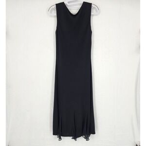 Vintage Yigal Azrouël Black Maxi Dress Size 2 Silk Trim 90s Y2K Minimalist
